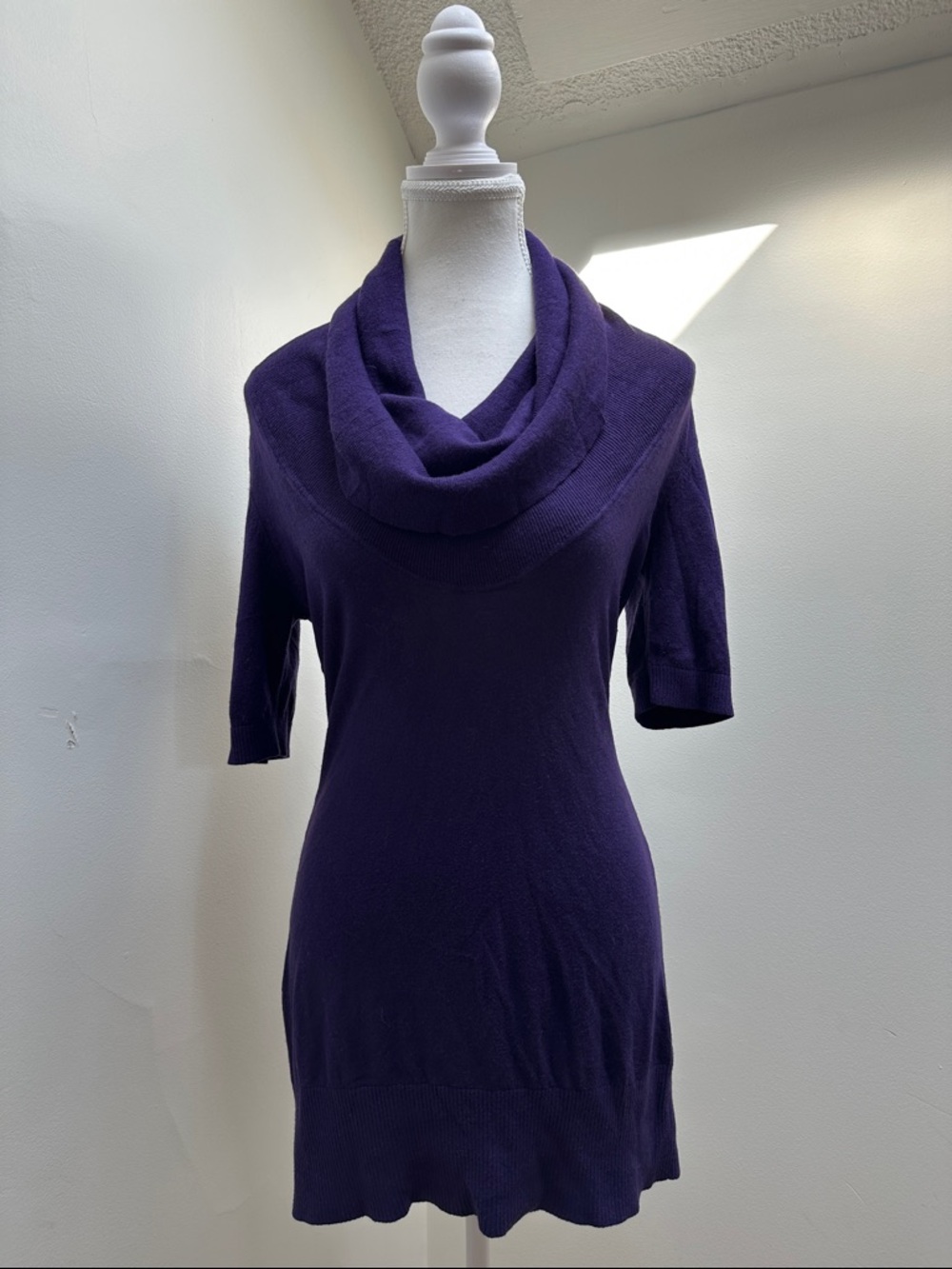 REPEAT Purple Silk Wool Cashmere Elbow Length Cowl Neck Mini Dress Size XSmall
